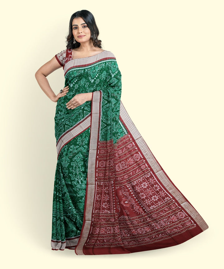 Dark green maroon silk handwoven sambalpuri saree