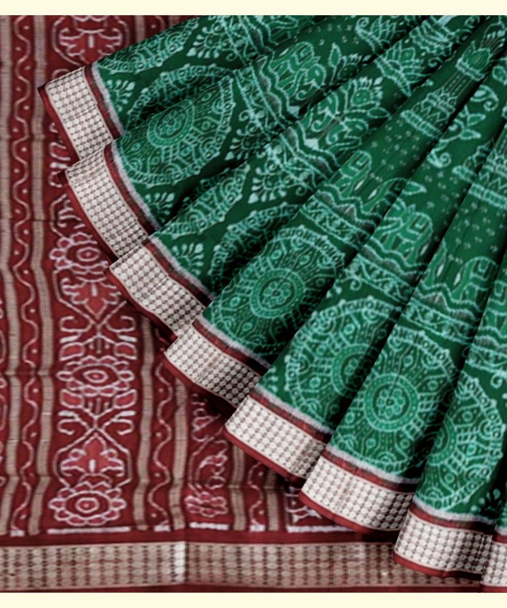 Dark green maroon silk handwoven sambalpuri saree