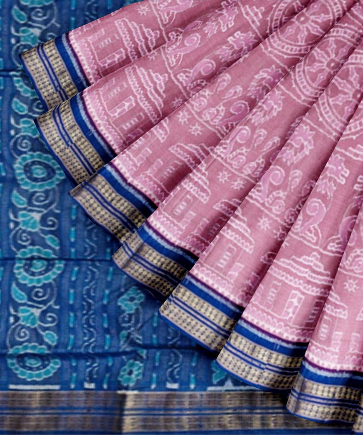 Pink blue silk handwoven sambalpuri saree