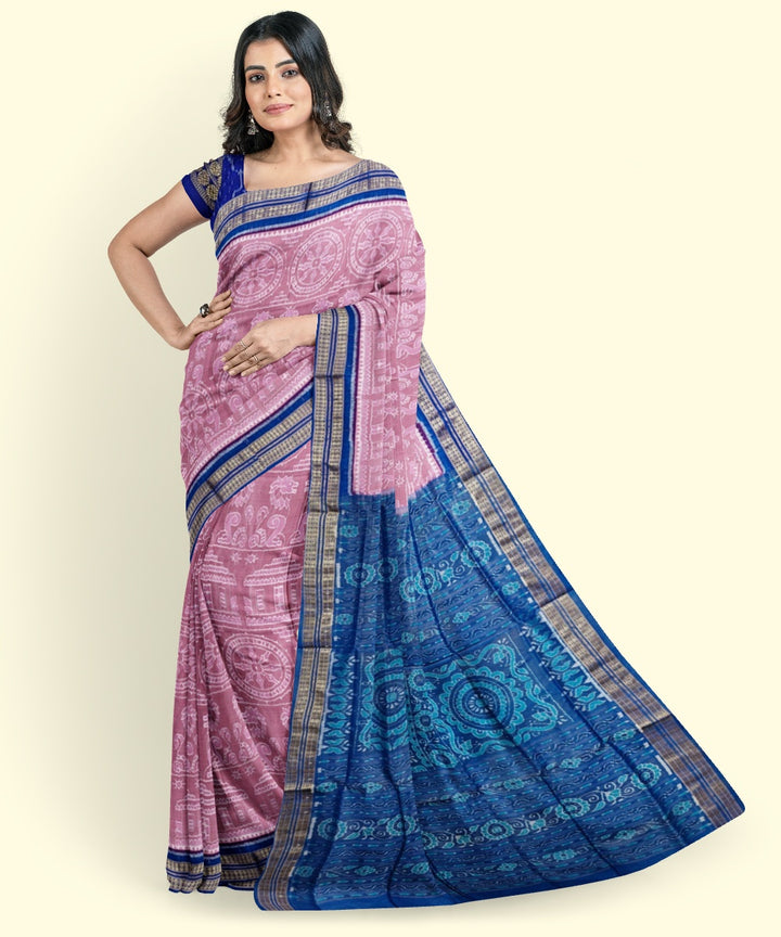 Pink blue silk handwoven sambalpuri saree
