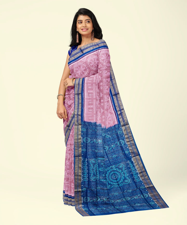 Pink blue silk handwoven sambalpuri saree