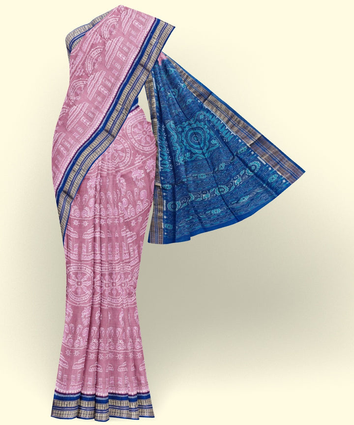 Pink blue silk handwoven sambalpuri saree