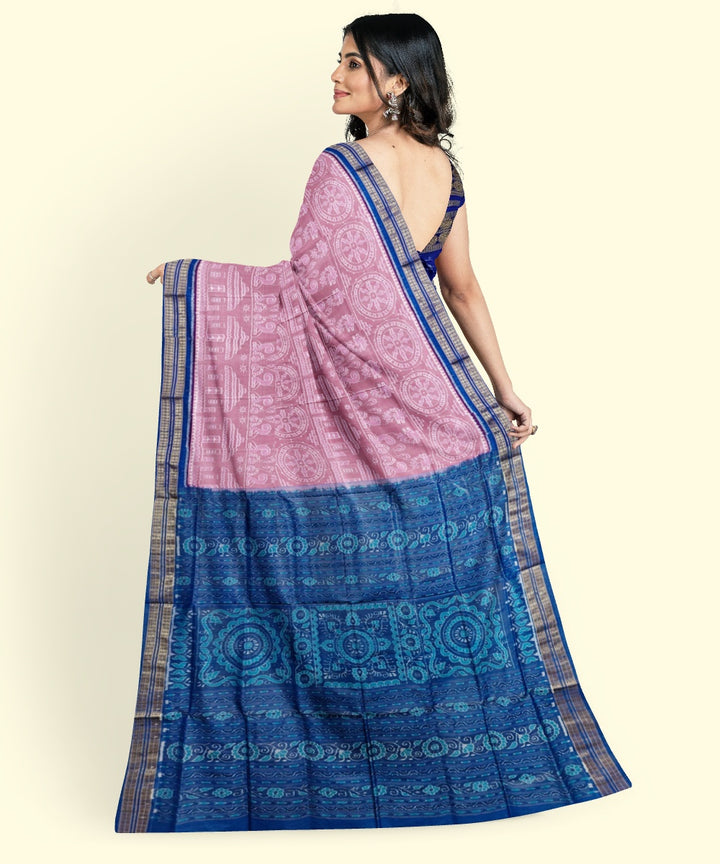 Pink blue silk handwoven sambalpuri saree