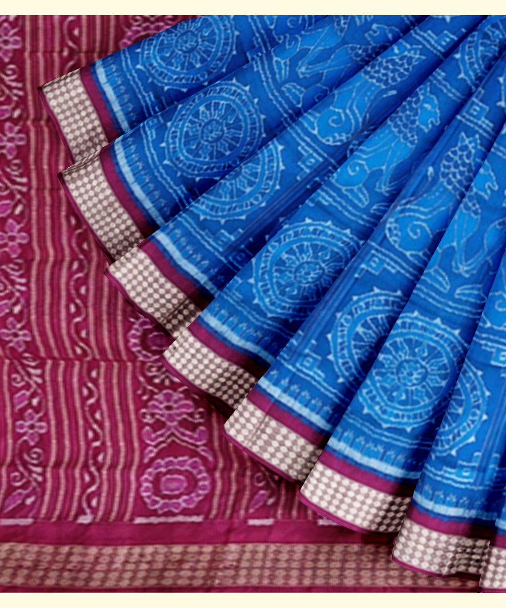 Navy blue maroon handwoven sambalpuri silk saree