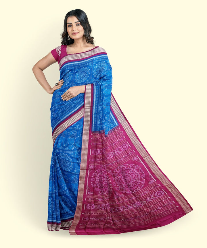 Navy blue maroon handwoven sambalpuri silk saree