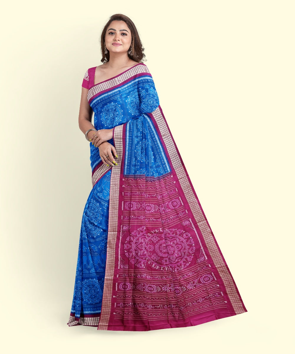 Navy blue maroon handwoven sambalpuri silk saree