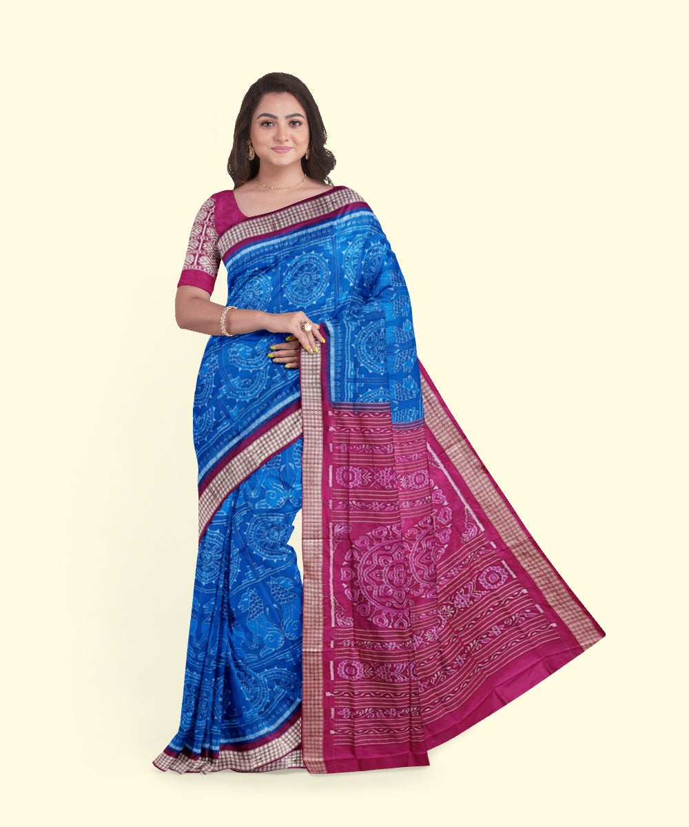 Navy blue maroon handwoven sambalpuri silk saree