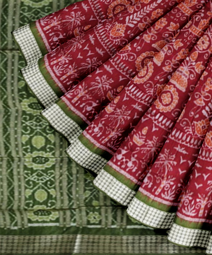 Maroon mehendi silk handwoven sambalpuri saree