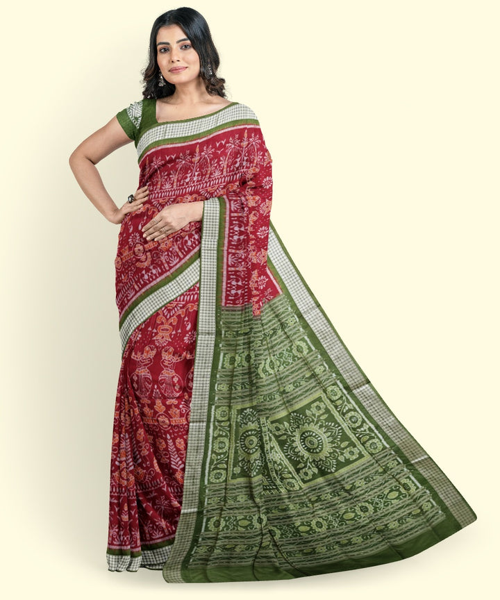 Maroon mehendi silk handwoven sambalpuri saree