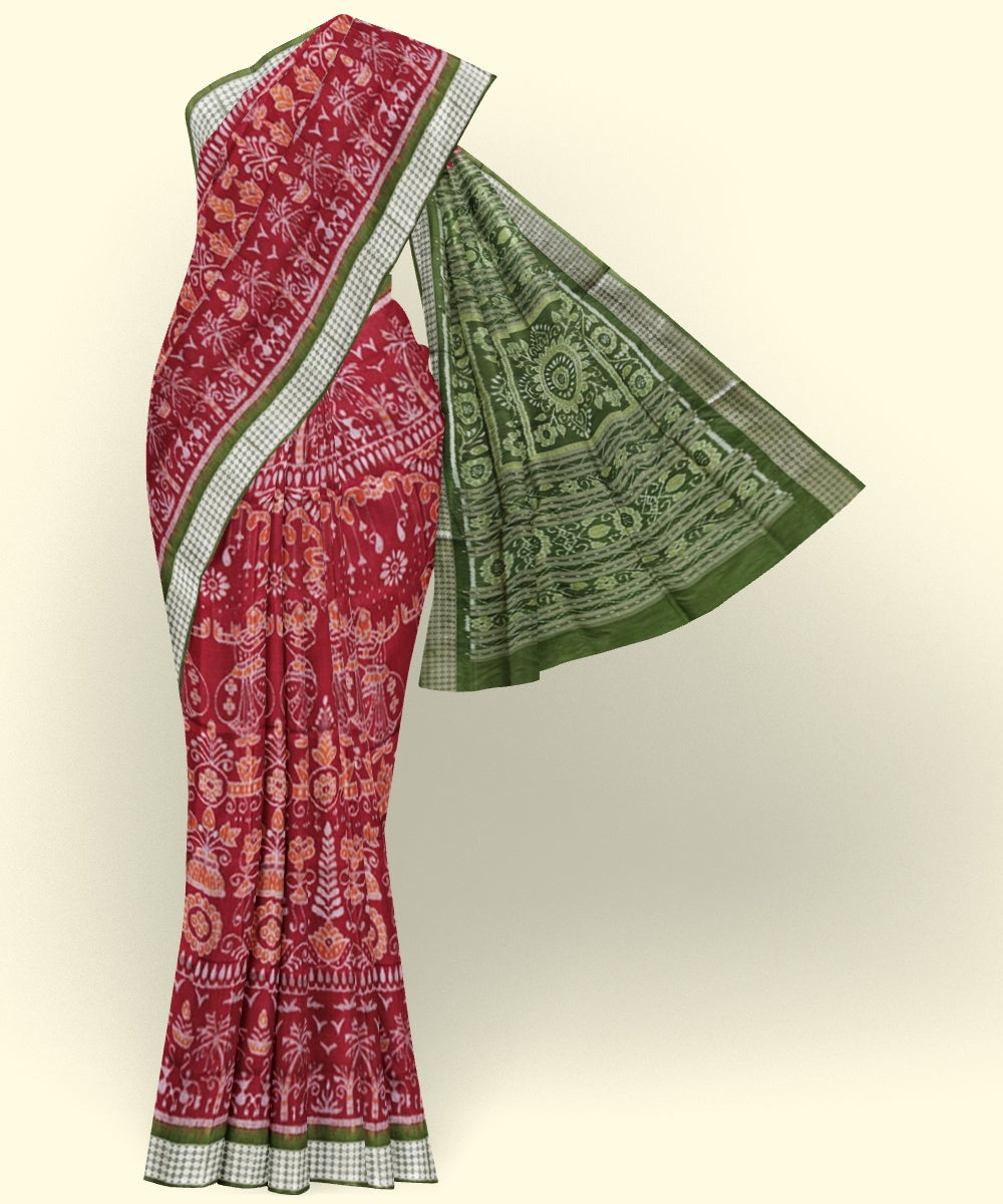 Maroon mehendi silk handwoven sambalpuri saree
