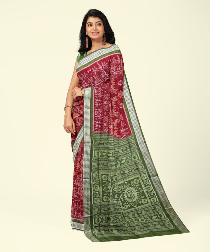 Maroon mehendi silk handwoven sambalpuri saree
