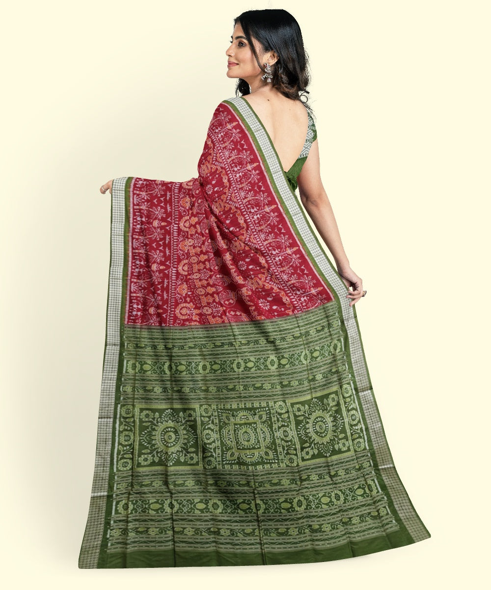 Maroon mehendi silk handwoven sambalpuri saree