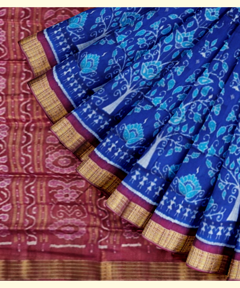 Navy blue maroon silk handwoven sambalpuri saree