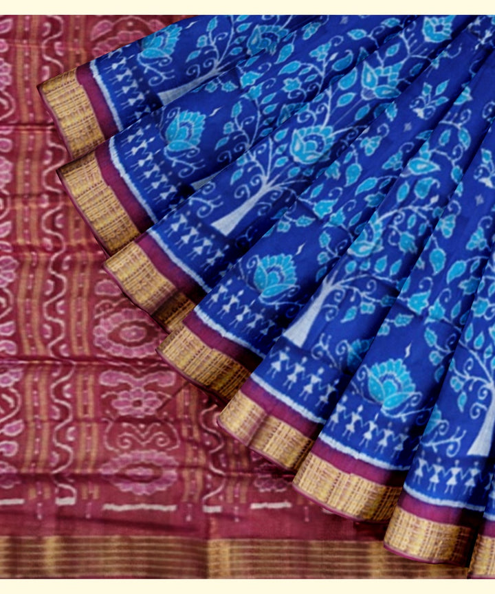 Navy blue maroon silk handwoven sambalpuri saree