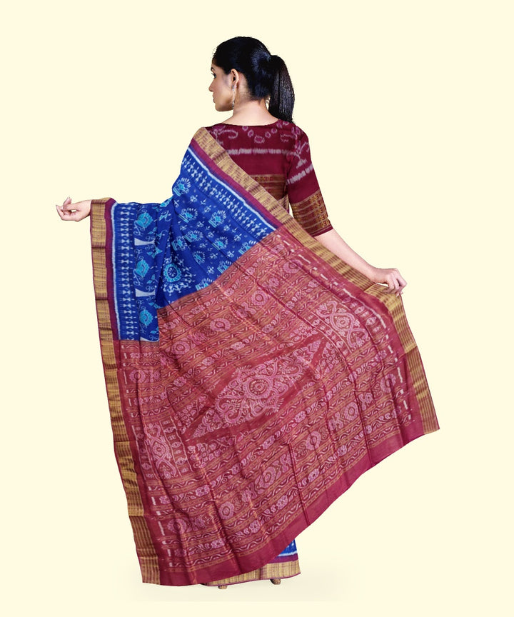 Navy blue maroon silk handwoven sambalpuri saree