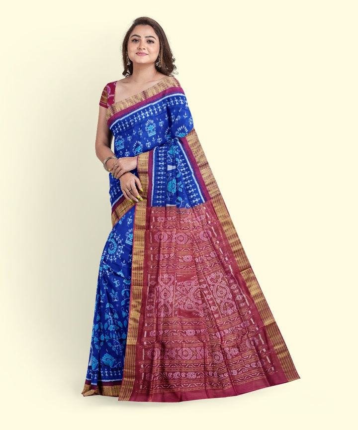 Navy blue maroon silk handwoven sambalpuri saree