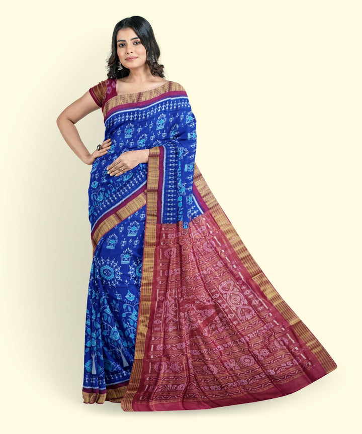 Navy blue maroon silk handwoven sambalpuri saree