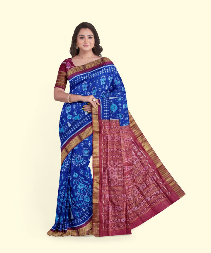 Navy blue maroon silk handwoven sambalpuri saree