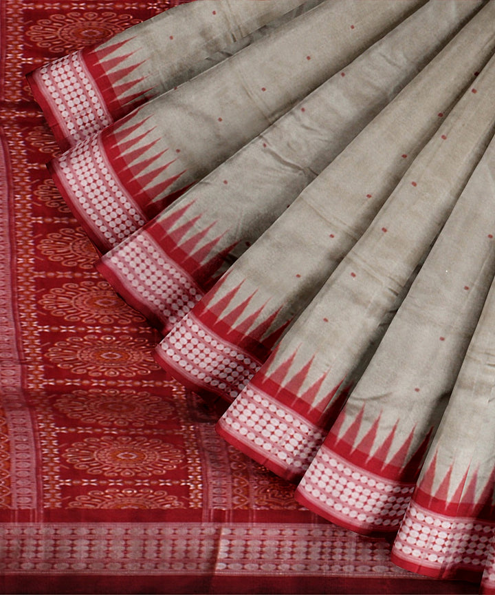 Grey red handwoven odisha ikat silk saree