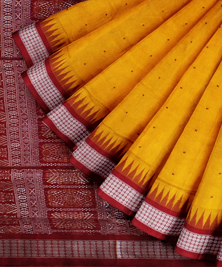 Mustard red handwoven odisha ikat silk saree