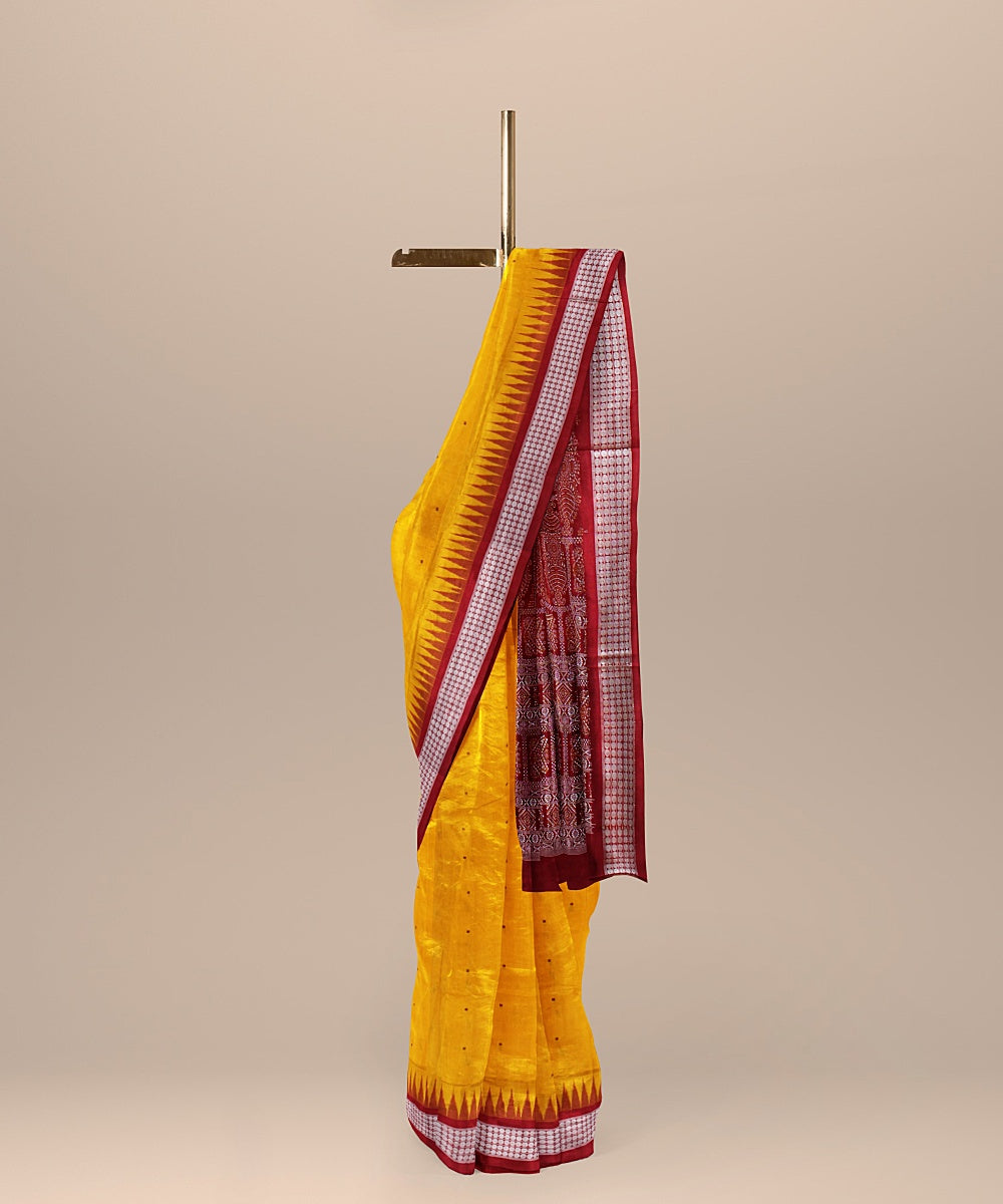 Mustard red handwoven odisha ikat silk saree