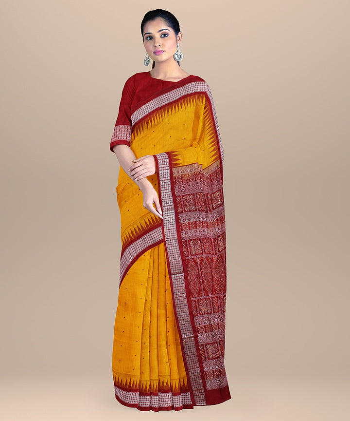 Mustard red handwoven odisha ikat silk saree