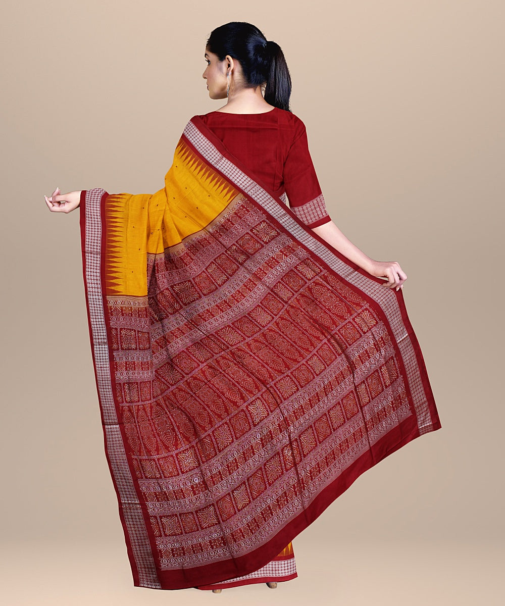 Mustard red handwoven odisha ikat silk saree