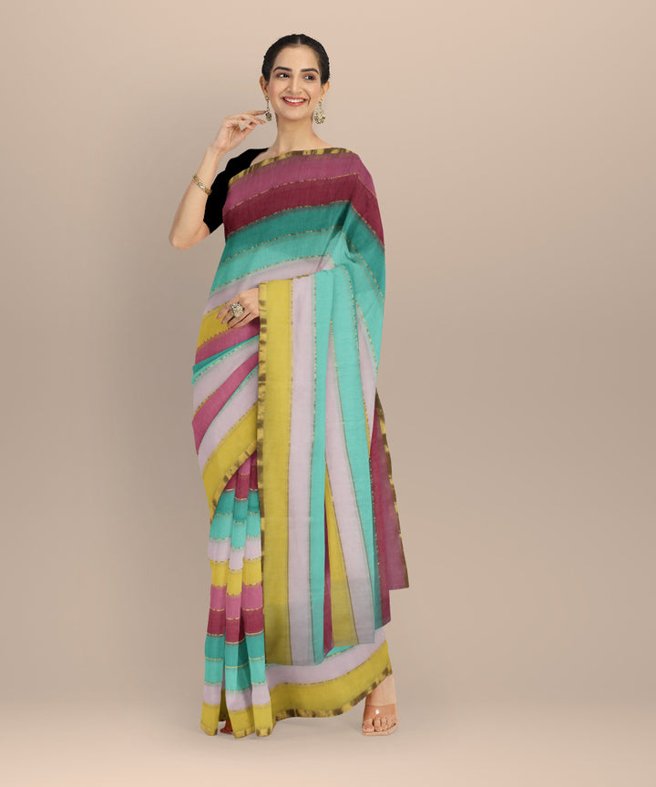 Multicolor striped cotton handwoven bengal saree