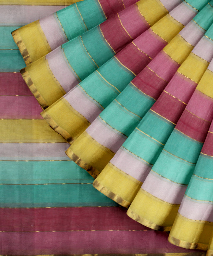 Multicolor striped cotton handwoven bengal saree