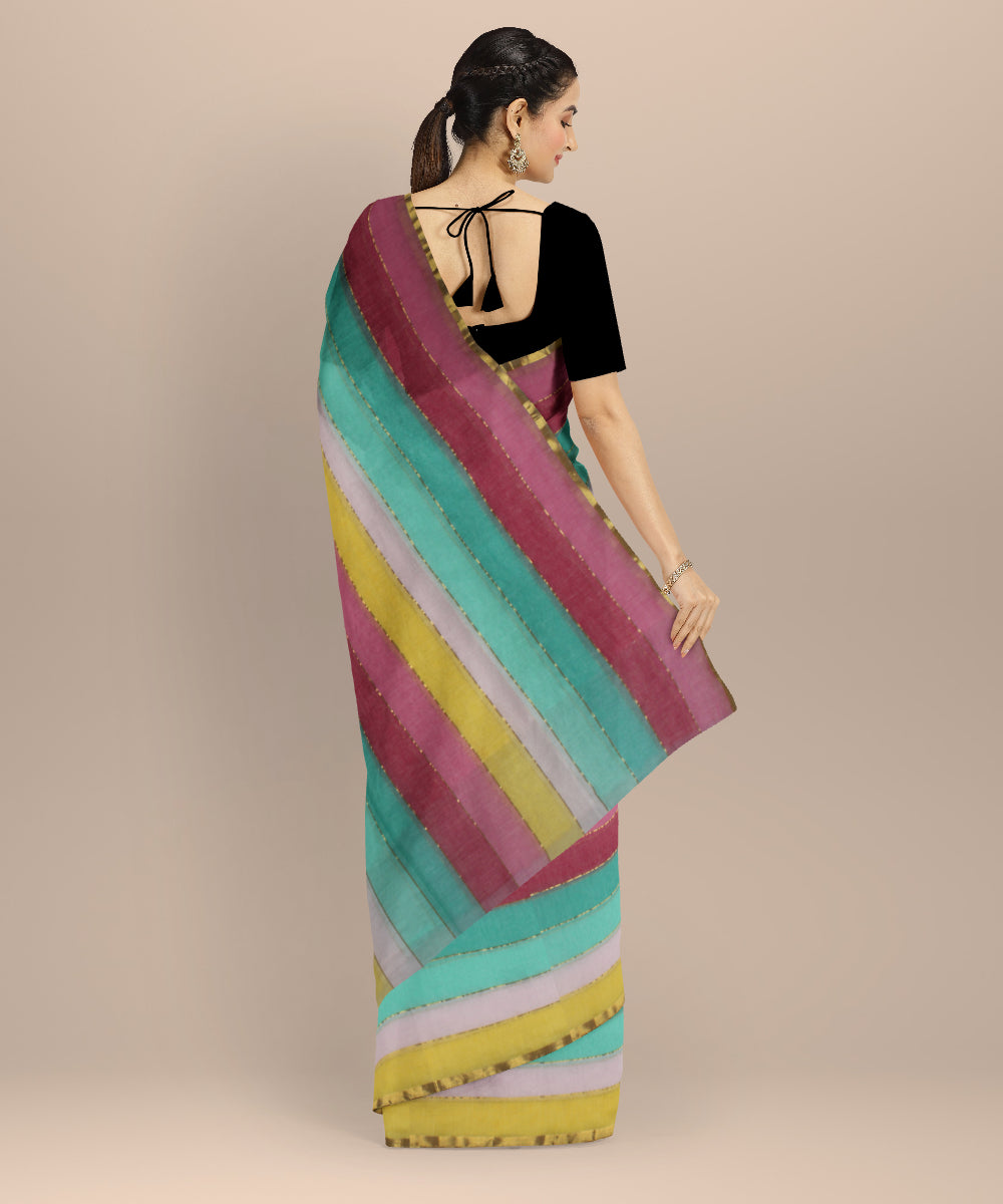 Multicolor striped cotton handwoven bengal saree
