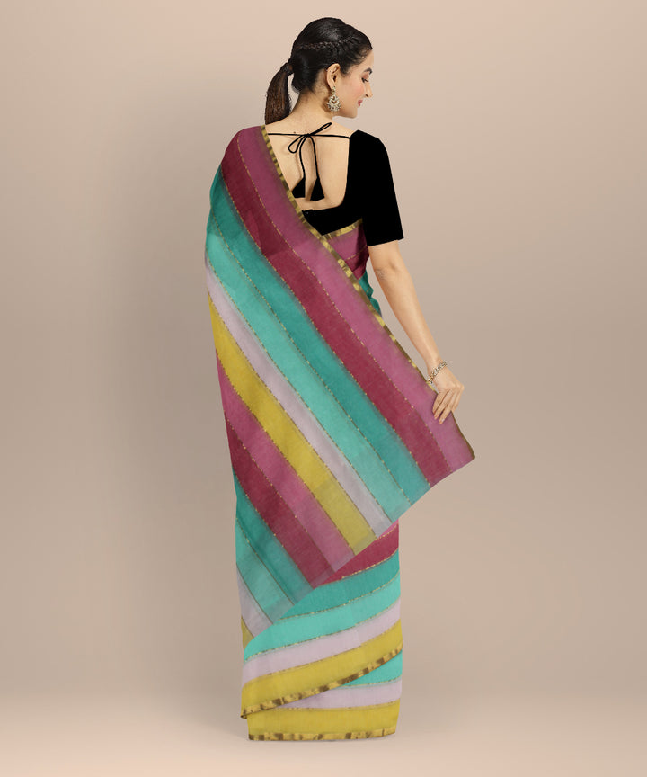 Multicolor striped cotton handwoven bengal saree