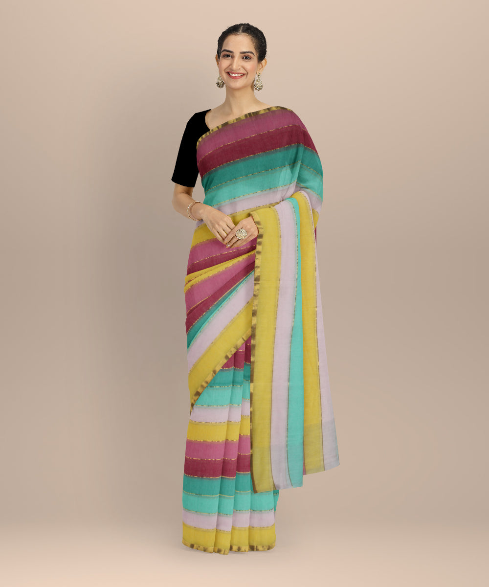 Multicolor striped cotton handwoven bengal saree