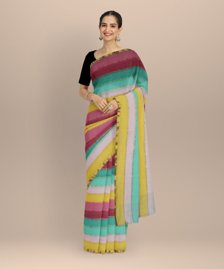 Multicolor striped cotton handwoven bengal saree