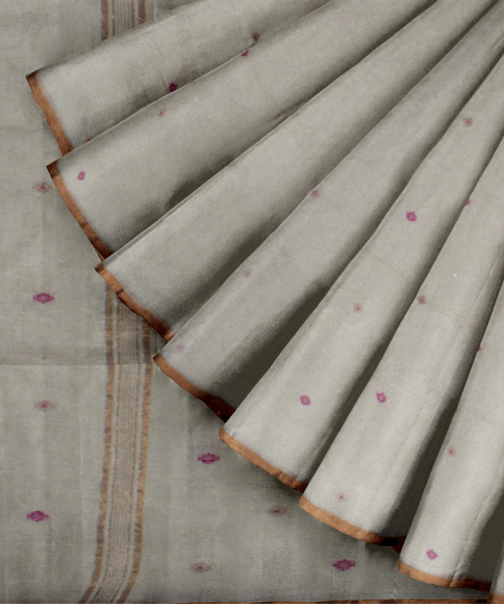 Cream brown handwoven cotton jamdani saree