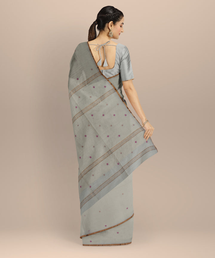 Cream brown handwoven cotton jamdani saree