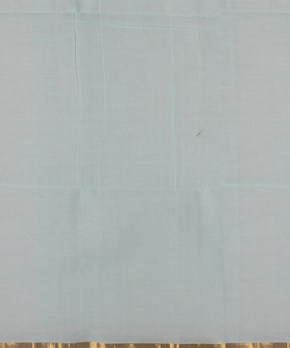 Cyan blue brown handwoven cotton jamdani saree
