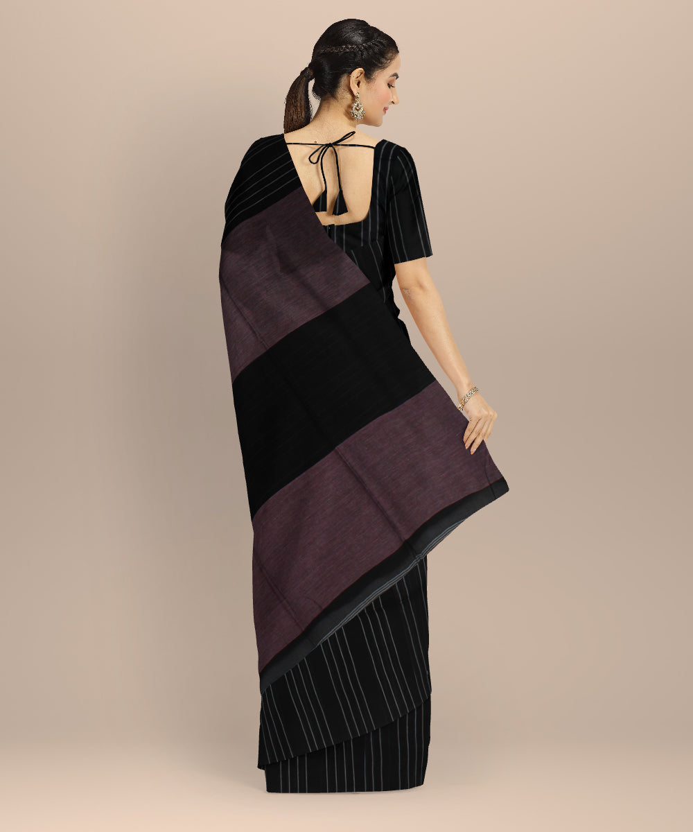 Black striped handwoven cotton bengal saree