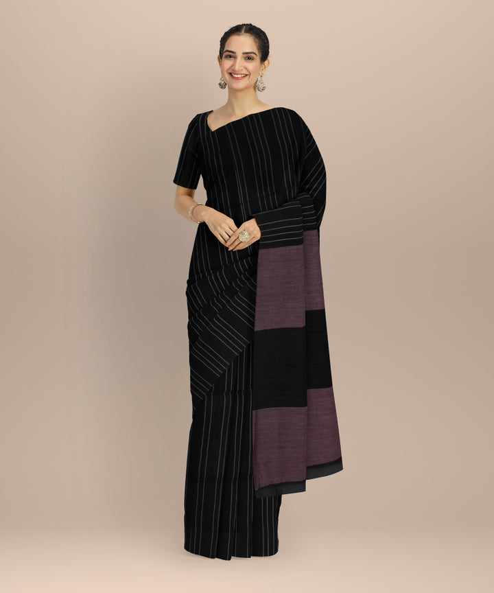 Black striped handwoven cotton bengal saree