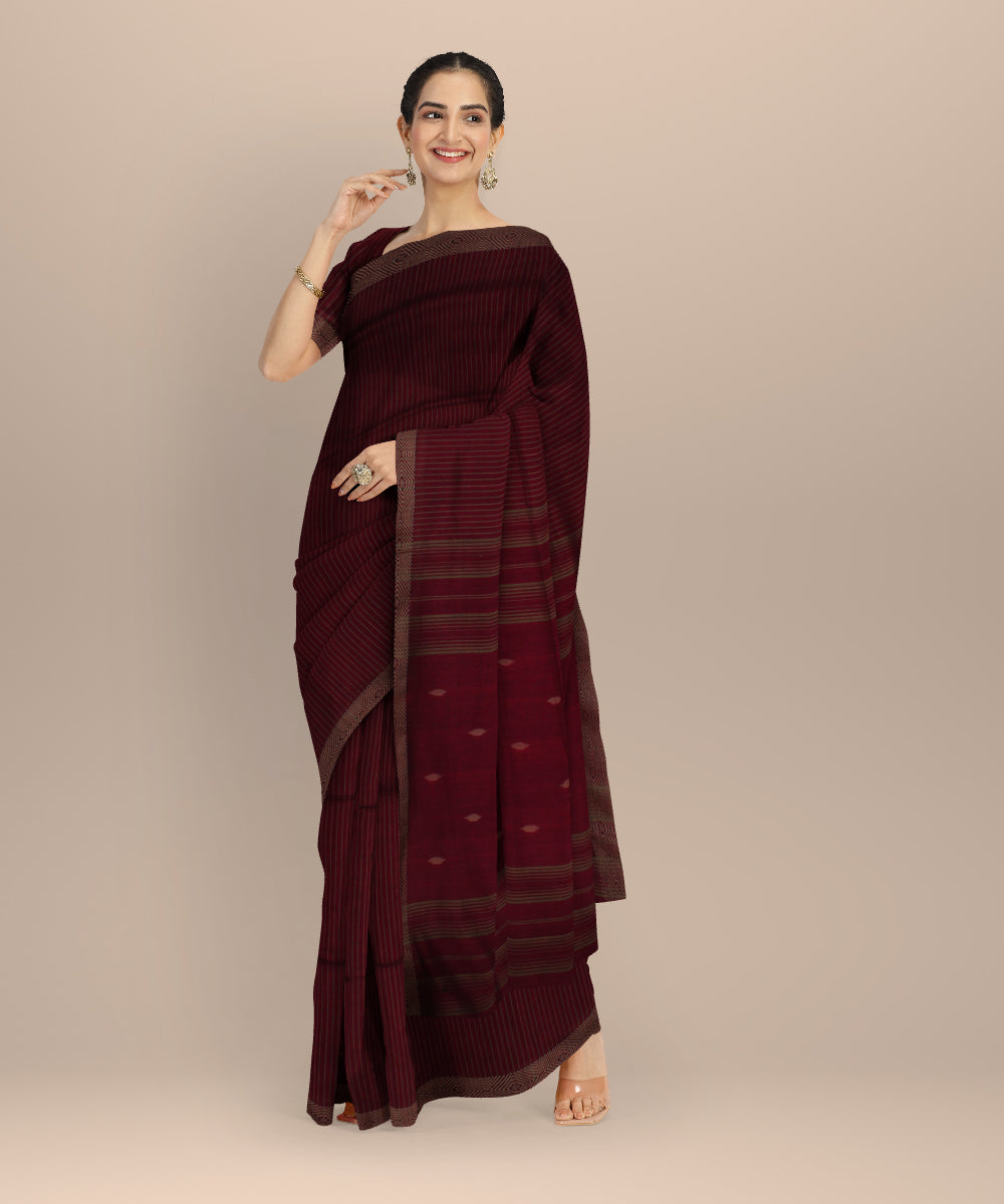 Pink onion pink handwoven cotton jamdani saree