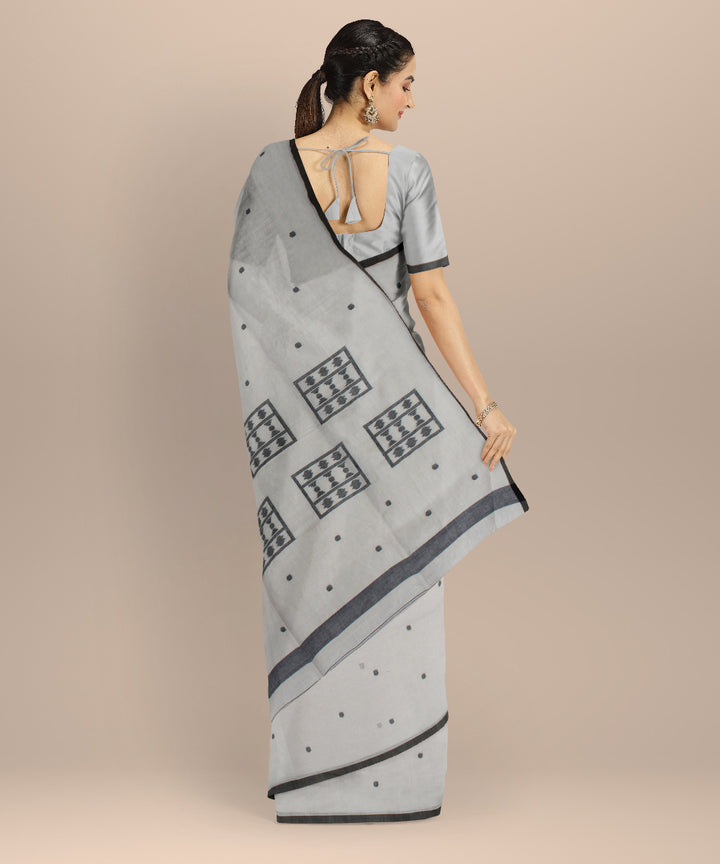 Beige black handwoven cotton jamdani saree