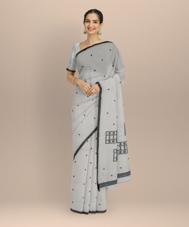 Beige black handwoven cotton jamdani saree