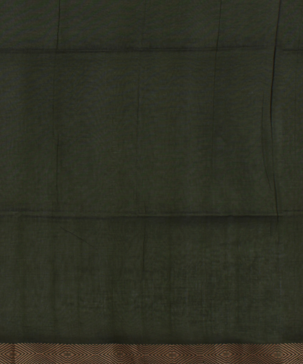 Dark green striped handwoven jamdani cotton saree