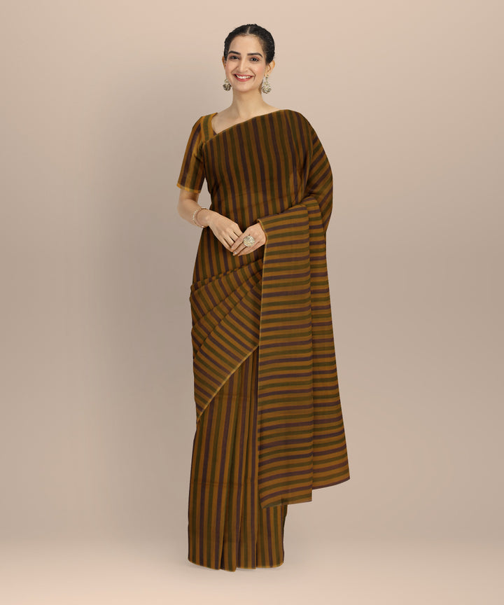 Multicolor striped handwoven cotton bengal saree