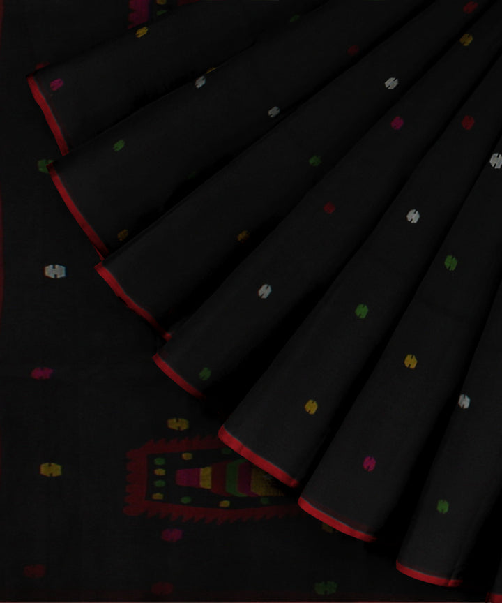 Black multicolor handwoven cotton jamdani saree
