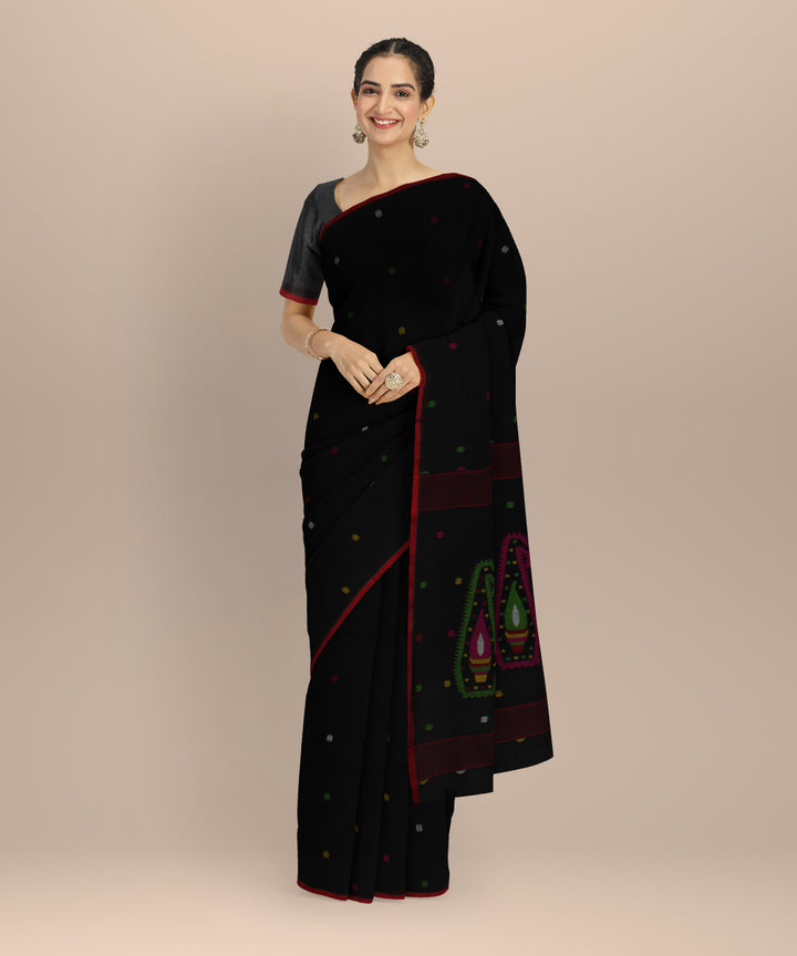 Black multicolor handwoven cotton jamdani saree