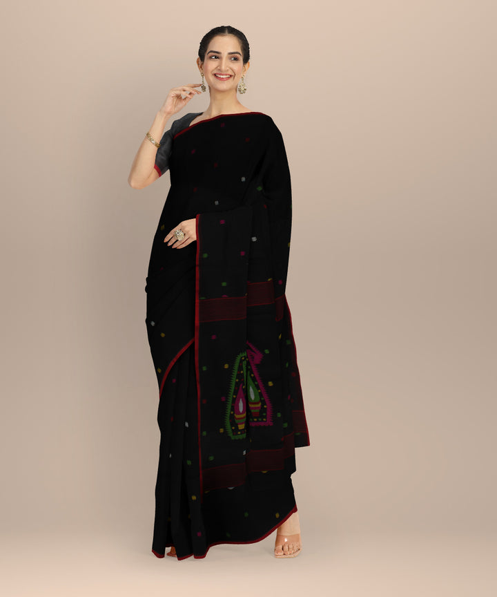 Black multicolor handwoven cotton jamdani saree