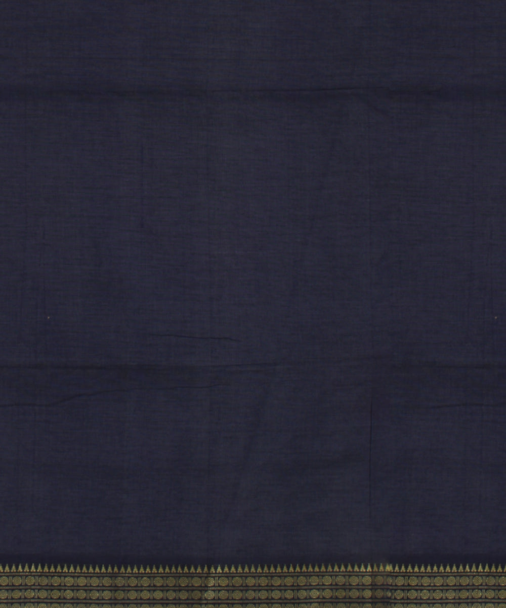 Navy blue plain handwoven jamdani cotton saree