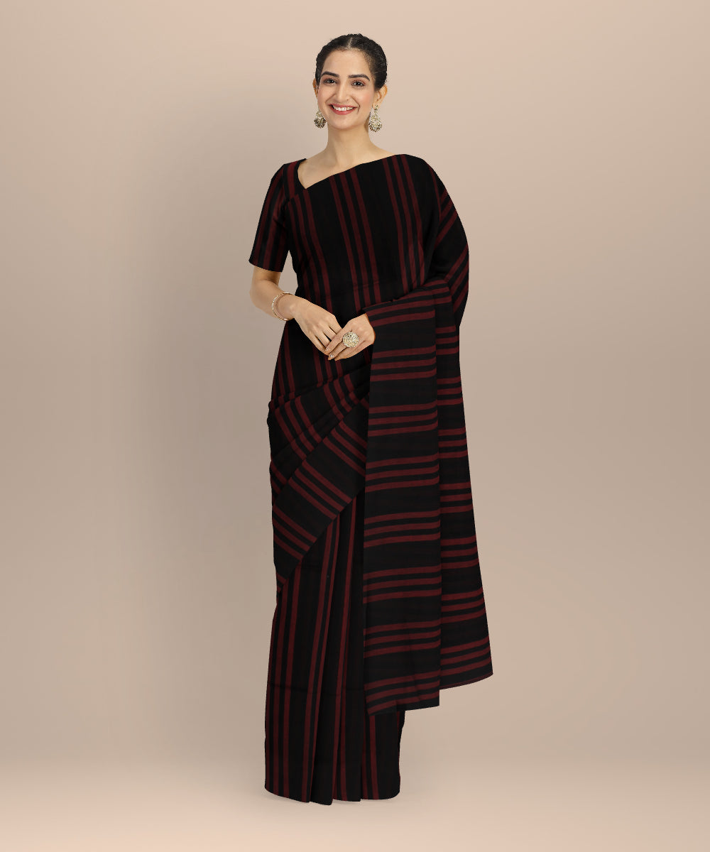 Black maroon handwoven jamdani cotton saree