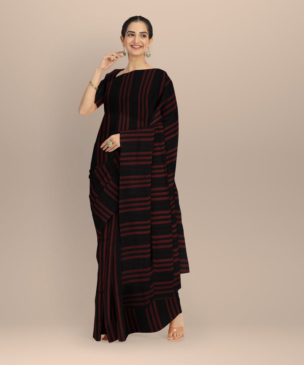 Black maroon handwoven jamdani cotton saree