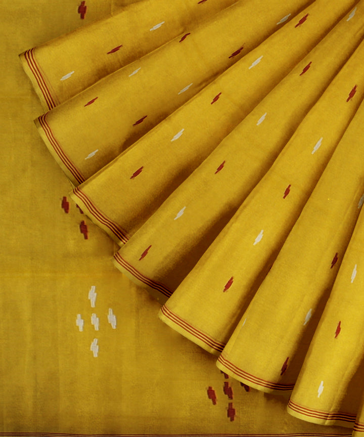 Yellow multicolor handwoven cotton jamdani saree
